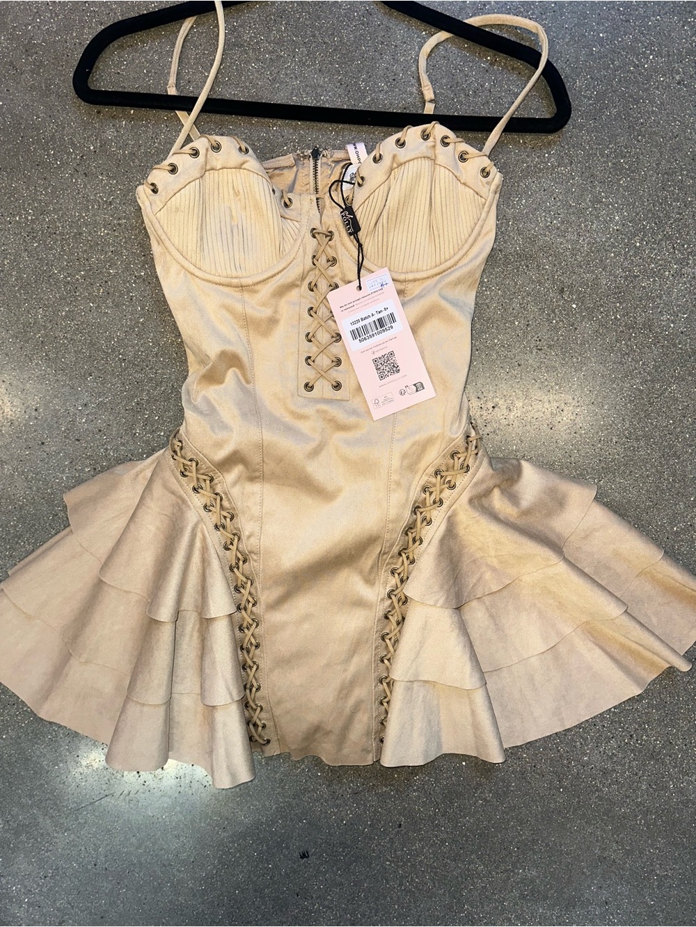Oh Polly Tan Lace-Up Bustier Mini Dress